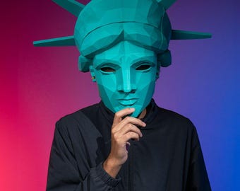 Lady Liberty Mask – Statue of Liberty Cosplay Mask/Helmet – Cyan-Blue-Green Default – Custom Colors Available – Patriotic Costume Mask
