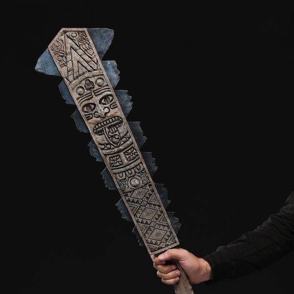 Macuahuitl – Aztec Club Replica | Ancient Mesoamerican Weapon Prop | Decorative or Cosplay Piece | Paintable or Hand-Painted Finish
