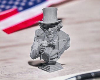 Buste de l'Oncle Sam – Statue Americana imprimée en 3D | Décoration de bureau patriotique « Je vous veux » | PLA blanc - Couleurs personnalisées disponibles