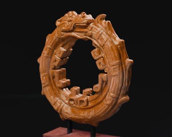 Statue de serpent aztèque ouroboros | Symbole d'éternité | Décoration mésoaméricaine