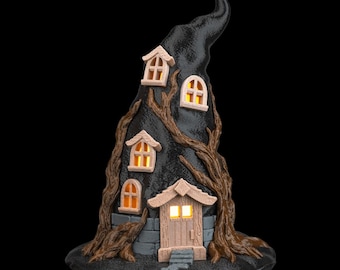 Witchstead Table Lamp –  Witch Hat Cottage Light | Halloween Decor | Magical Fantasy Lamp | included Tea Light