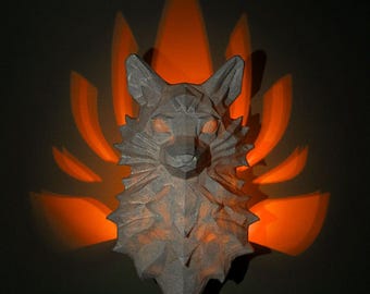 Nine-Tailed Fox Wall Light – LED Wall Lamp | Mythical Kitsune Light | Fantasy Anime-Inspired Decor | Powered Night Light