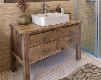 Custom Rustic Bathroom Vanity – Handmade Solid Wood Floating Sink Cabinet with Shelf Farmhouse
