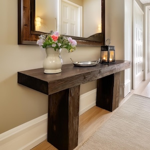 Rustic Farmhouse Console Table – Handmade Solid Wood Live Edge Hallway Entryway Sofa Table