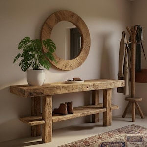 Rustic Farmhouse Console Table – Handmade Solid Wood Live Edge Hallway Entryway Sofa Table