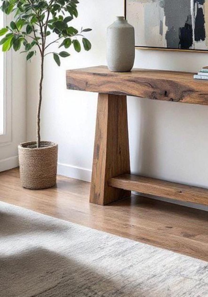 Rustic Farmhouse Console Table – Handmade Solid Wood Live Edge Hallway ...