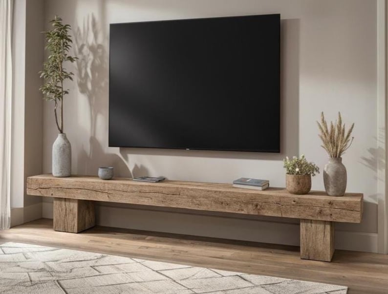 Farmhouse Rustic TV Stand – Solid Wood Media Console, Handmade Live Edge Entertainment Center