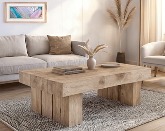 Custom Rustic Coffee Table – Handmade Solid Wood Live Edge Farmhouse Rectangular End Table