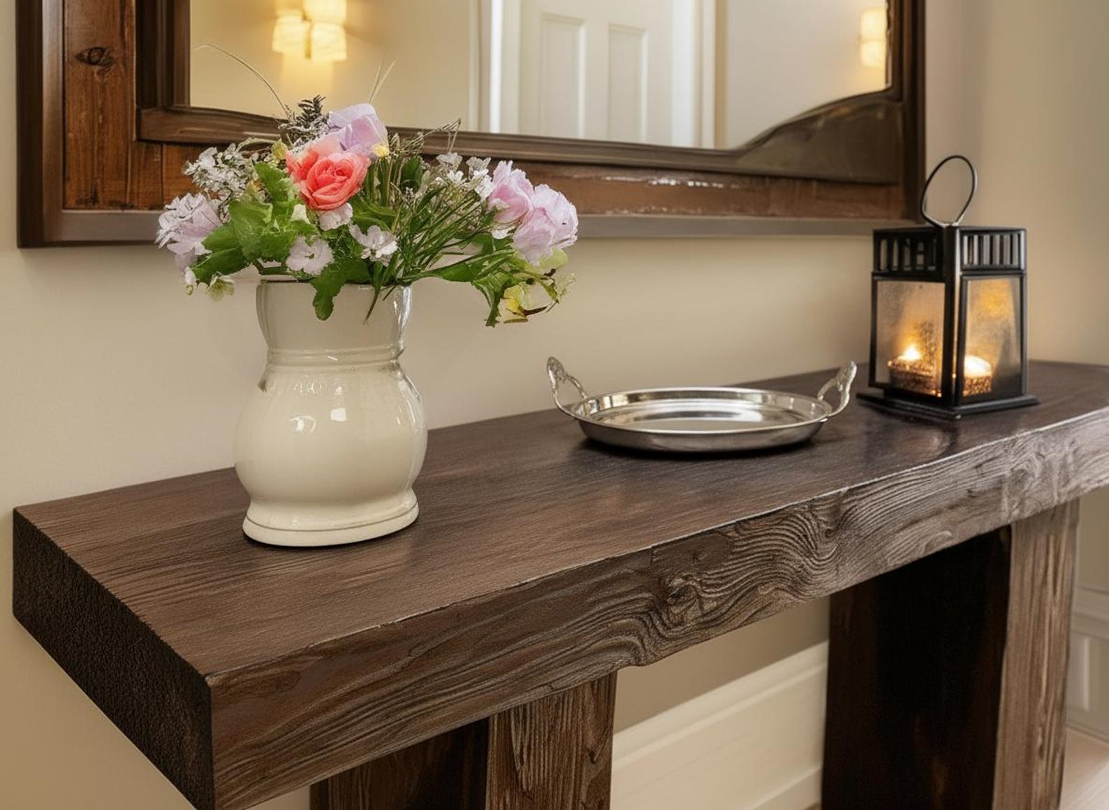 Rustic Farmhouse Console Table – Handmade Solid Wood Live Edge Hallway ...