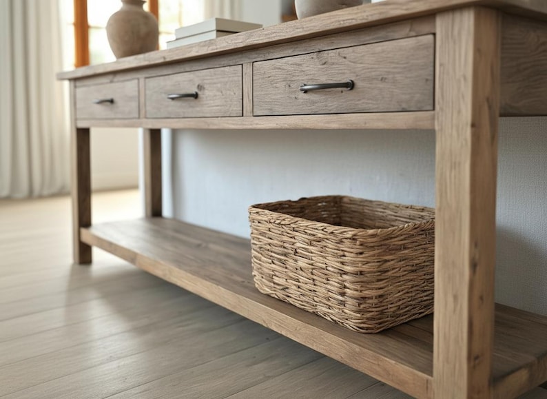 Rustic Farmhouse Console Table – Handmade Solid Wood Live Edge Hallway ...