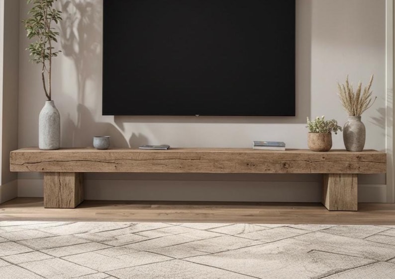 Farmhouse Rustic TV Stand – Solid Wood Media Console, Handmade Live Edge Entertainment Center
