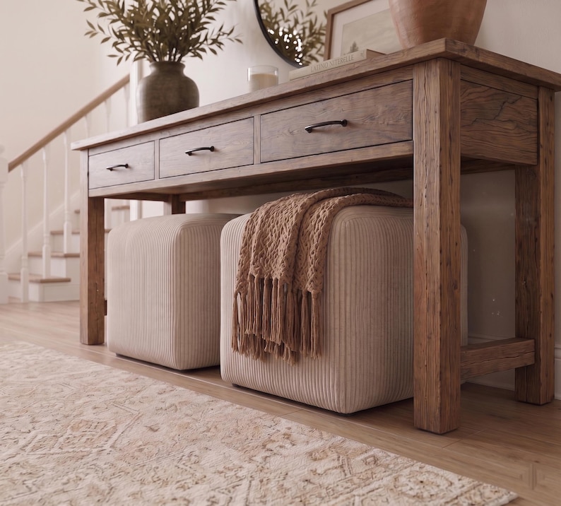 Rustic Farmhouse Console Table – Handmade Solid Wood Live Edge Hallway ...