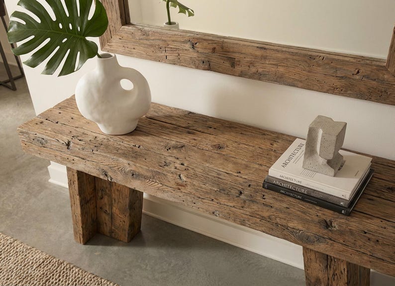 Rustic Farmhouse Console Table – Handmade Solid Wood Live Edge Hallway ...