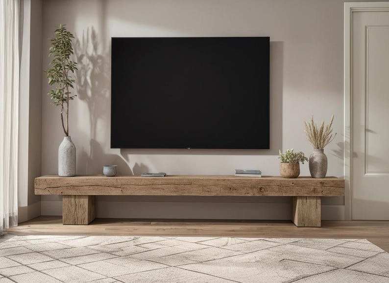 Farmhouse Rustic TV Stand – Solid Wood Media Console, Handmade Live Edge Entertainment Center