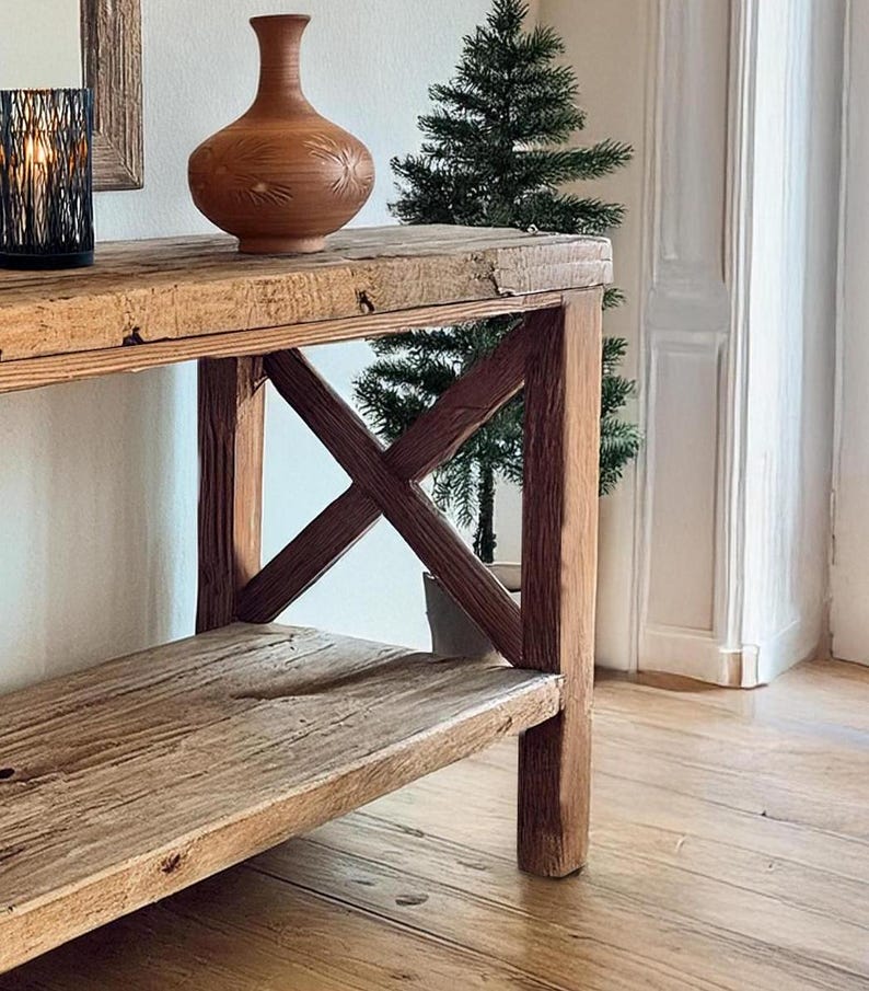 Rustic Farmhouse Console Table – Handmade Solid Wood Live Edge Hallway ...