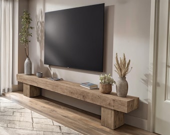 Farmhouse Rustic TV Stand – Solid Wood Media Console, Handmade Live Edge Entertainment Center