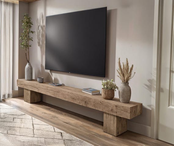 Farmhouse Rustic TV Stand – Solid Wood Media Console, Handmade Live Edge Entertainment Center