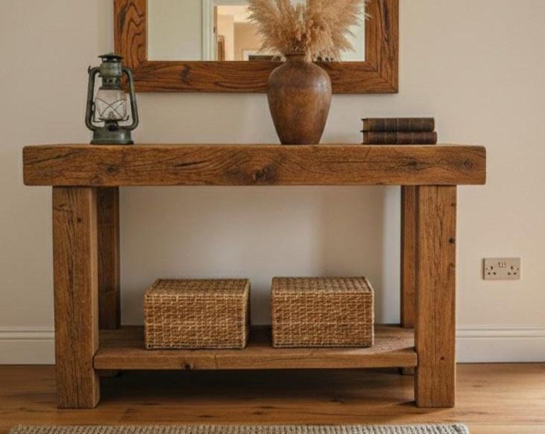 Rustic Farmhouse Console Table – Handmade Solid Wood Live Edge Hallway ...