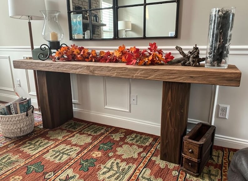 Rustic Farmhouse Console Table – Handmade Solid Wood Live Edge Hallway ...