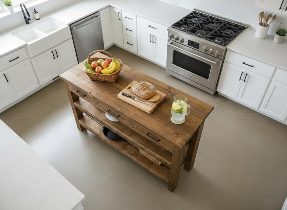 Custom Handmade Rustic Wooden Kitchen Island – Farmhouse Style Live ...