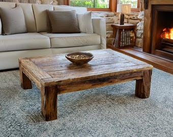 Custom Rustic Coffee Table – Handmade Solid Wood Live Edge Farmhouse Rectangular End Table