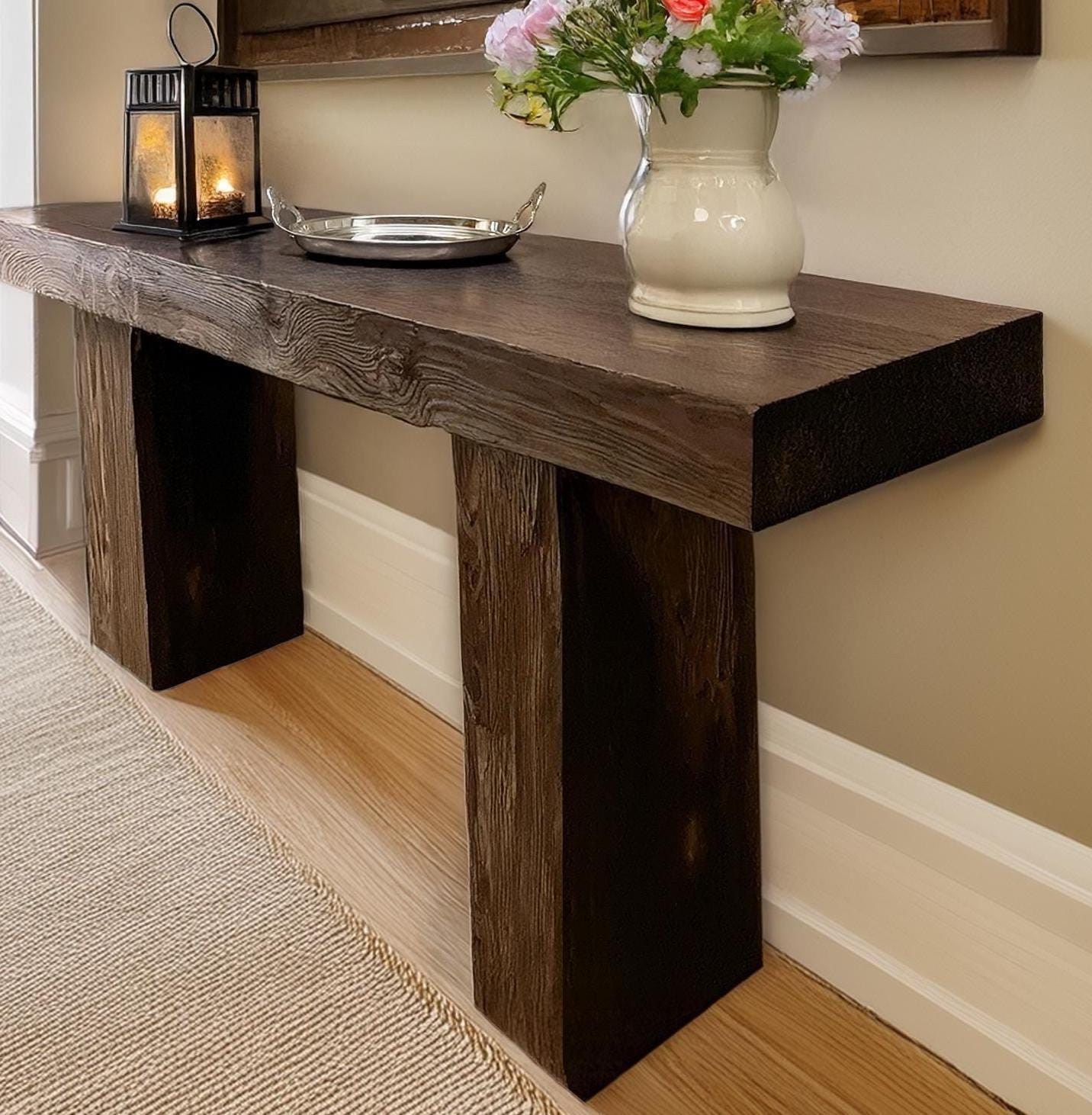 Rustic Farmhouse Console Table – Handmade Solid Wood Live Edge Hallway ...