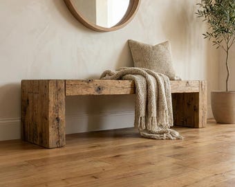 Rustic Farmhouse Bench Table – Handmade Solid Wood Live Edge Hallway Entryway Sofa Table