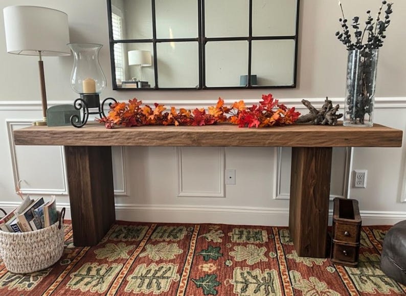 Rustic Farmhouse Console Table – Handmade Solid Wood Live Edge Hallway ...