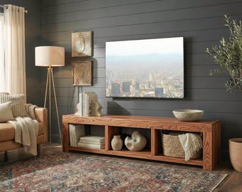 Farmhouse Rustic TV Stand – Solid Wood Media Console, Handmade Live Edge Entertainment Center