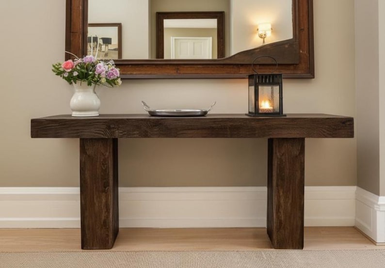 Rustic Farmhouse Console Table – Handmade Solid Wood Live Edge Hallway ...