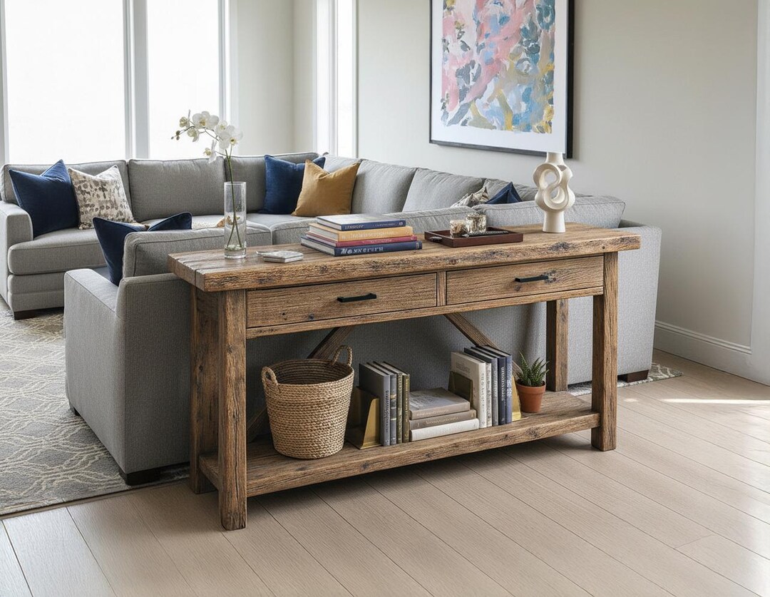 Rustic Farmhouse Console Table – Handmade Solid Wood Live Edge Hallway ...