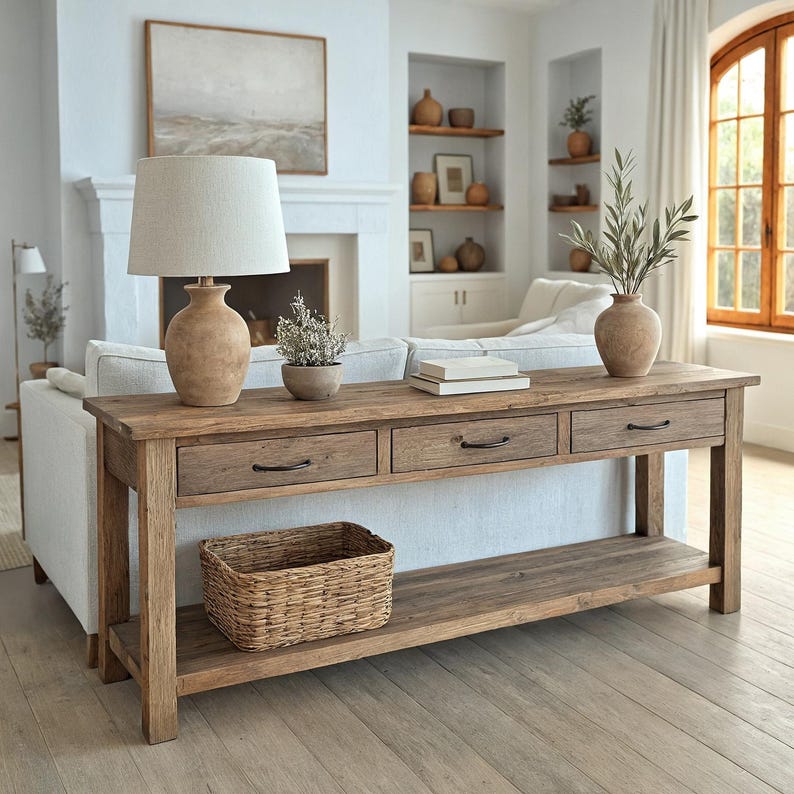 Rustic Farmhouse Console Table – Handmade Solid Wood Live Edge Hallway ...