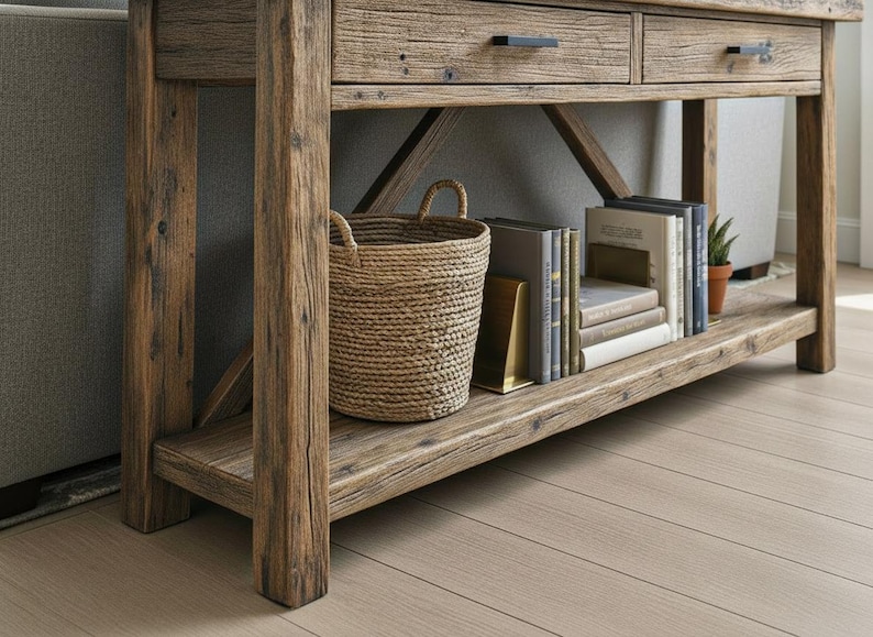 Rustic Farmhouse Console Table – Handmade Solid Wood Live Edge Hallway ...