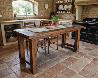 Custom Handmade Rustic Wooden Kitchen Island – Farmhouse Style Live Edge Table with Storage Shelf