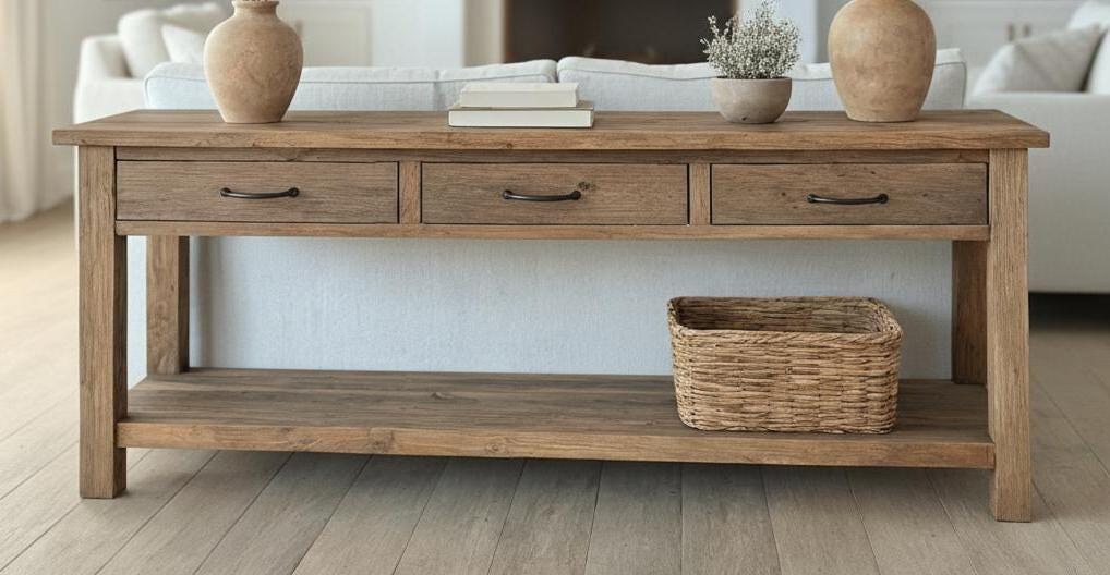 Rustic Farmhouse Console Table – Handmade Solid Wood Live Edge Hallway ...