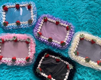 Ita crossbody bag frilly lace dollop decorated decora hime gyaru ita bags transparent (Strawberry Shortcake)