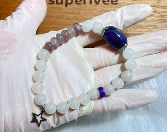 Pulsera Superivee con cuentas de jade de Birmania genuino, nefrita, sodalita, piedras preciosas y cristales.