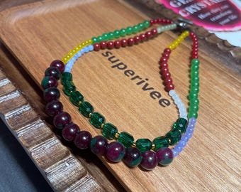 Collar gargantilla de doble bucle con múltiples cristales y piedras preciosas de diseño genuino de Superivee