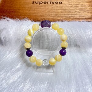 Yellow Nephrite & Purple Strengite Beaded Bracelet: Gemstone Crystal Design