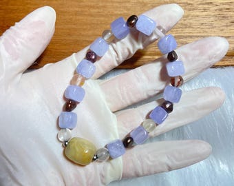 Pulsera de piedra de la suerte: pulsera de aguamarina, nefrita amarilla y perla