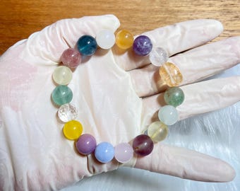 Pulsera Superivee genuina de 10 mm con múltiples piedras preciosas de la suerte y cuentas de cristal