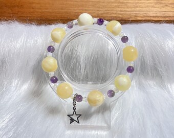 Pulsera de cuentas de cristal y piedras preciosas diseñadas por Superivee con nefrita amarilla genuina, ópalo y amatista de 12 mm