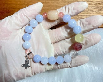 Pulsera de cuentas de piedras preciosas Superivee con aguamarina genuina, nefrita, cuarzo fresa, citrino y cuarzo fantasma blanco.