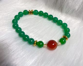 Pulsera de cuentas de ágata roja auténtica, sardónice, terahercios, jade y aventurina verde de Superivee