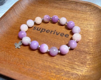 Pulsera de cuentas de piedra preciosa de strengita púrpura genuina Superivee de 10 mm