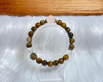 Pulsera de cuentas de ojo de tigre, cuarzo rosa y cuarzo ahumado: diseño de cristales de piedras preciosas