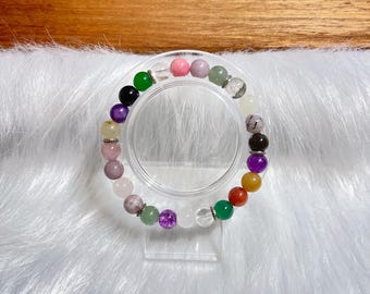 Pulsera Superivee genuina de 8 mm con múltiples piedras preciosas de la suerte y cuentas de cristal