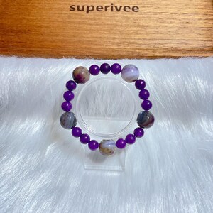 superivee genuine strengite and amethyst onyx mixed gemstone and crystal designed beaded bracelet