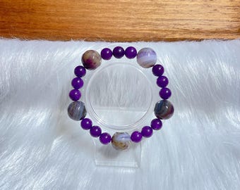 Pulsera de cuentas con diseño de cristales y gemas mixtas de ónix, amatista y strengite genuinos de Superivee.