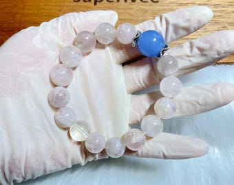 Pulsera de cuentas de cuarzo rosa Lucky Stone con cuentas de cristal sherpa y plata tibetana